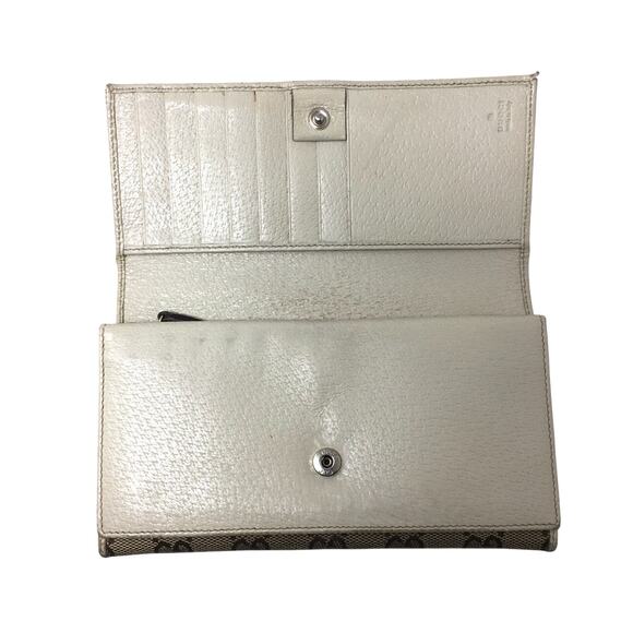 Gucci GG Canvas Beige and White Leather Double Layer Long Wallet - Picture 2 of 16